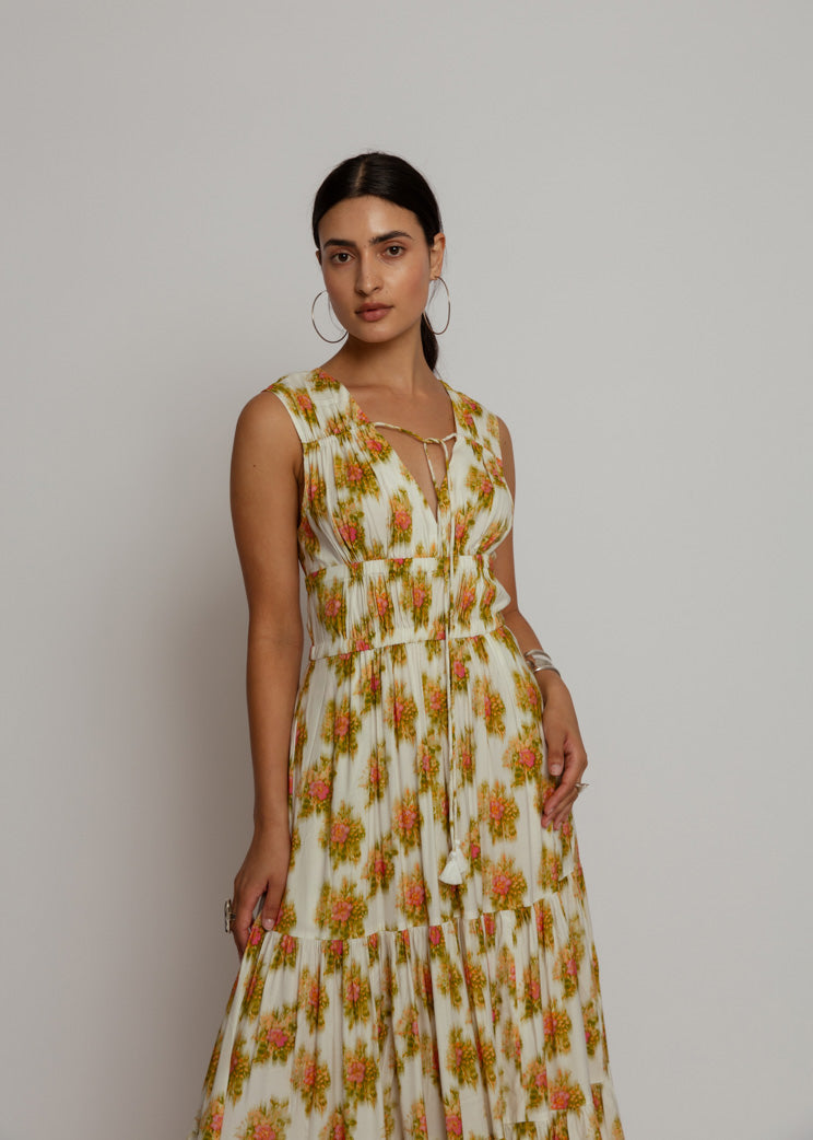 Hope for Flowers Tiered Peasant Maxi Dress - Pink Ikat