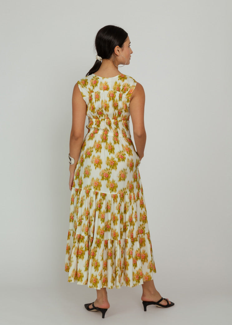 Hope for Flowers Tiered Peasant Maxi Dress - Pink Ikat