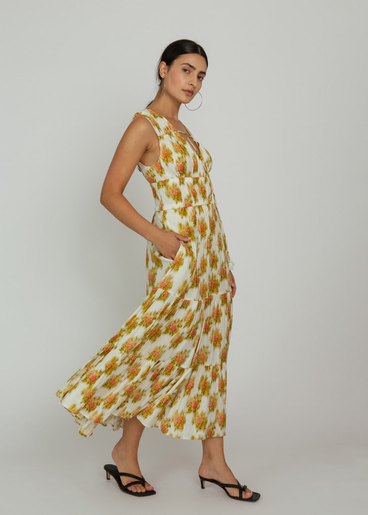 Hope for Flowers Tiered Peasant Maxi Dress - Pink Ikat