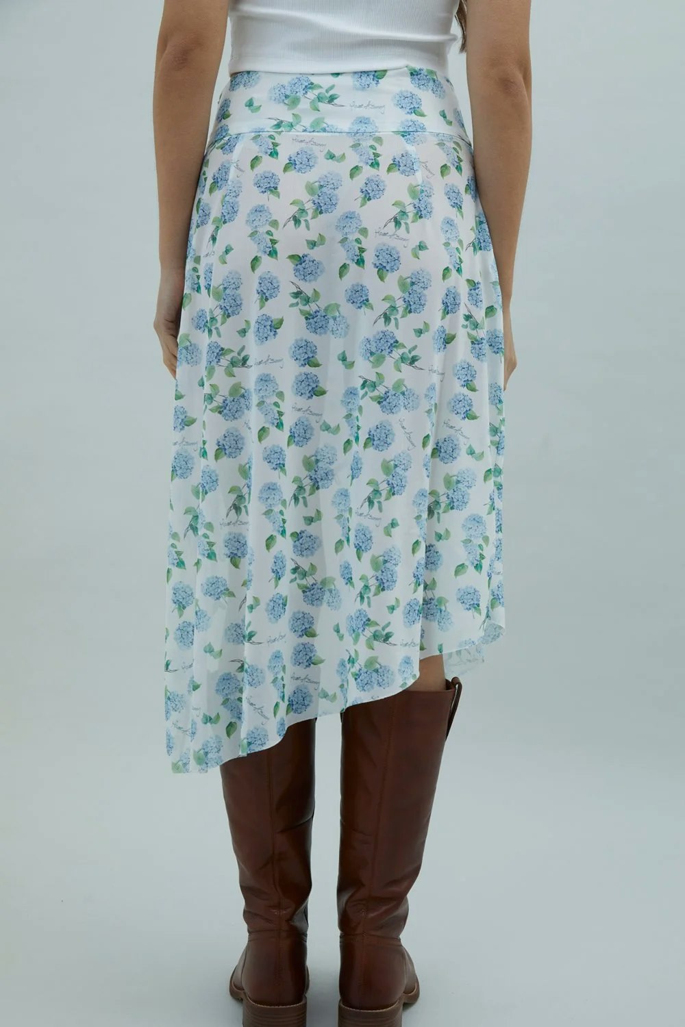House of Sunny Hydrangea Asymmetric Mesh Skirt - Soft Blue