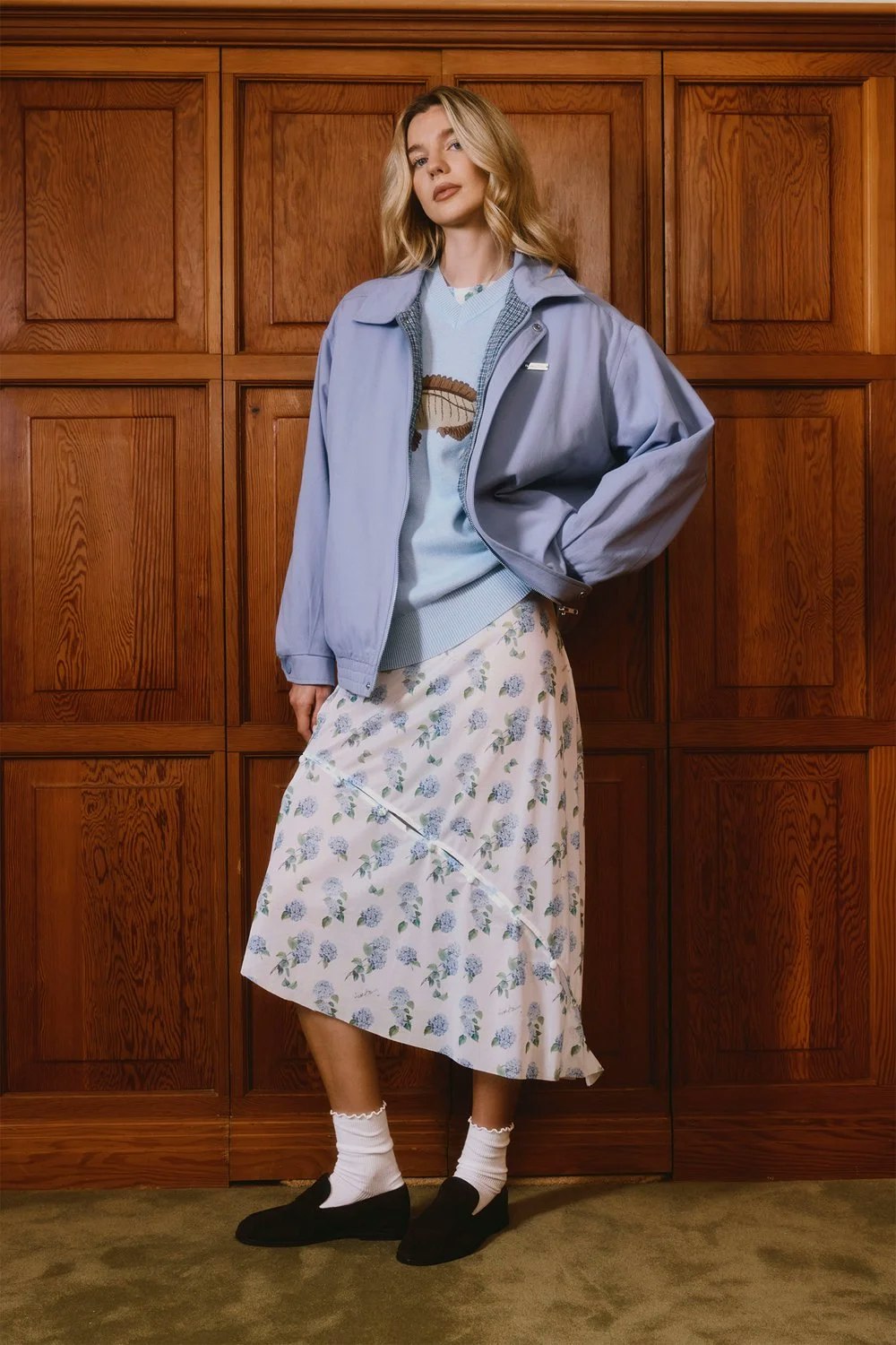 House of Sunny Hydrangea Asymmetric Mesh Skirt - Soft Blue