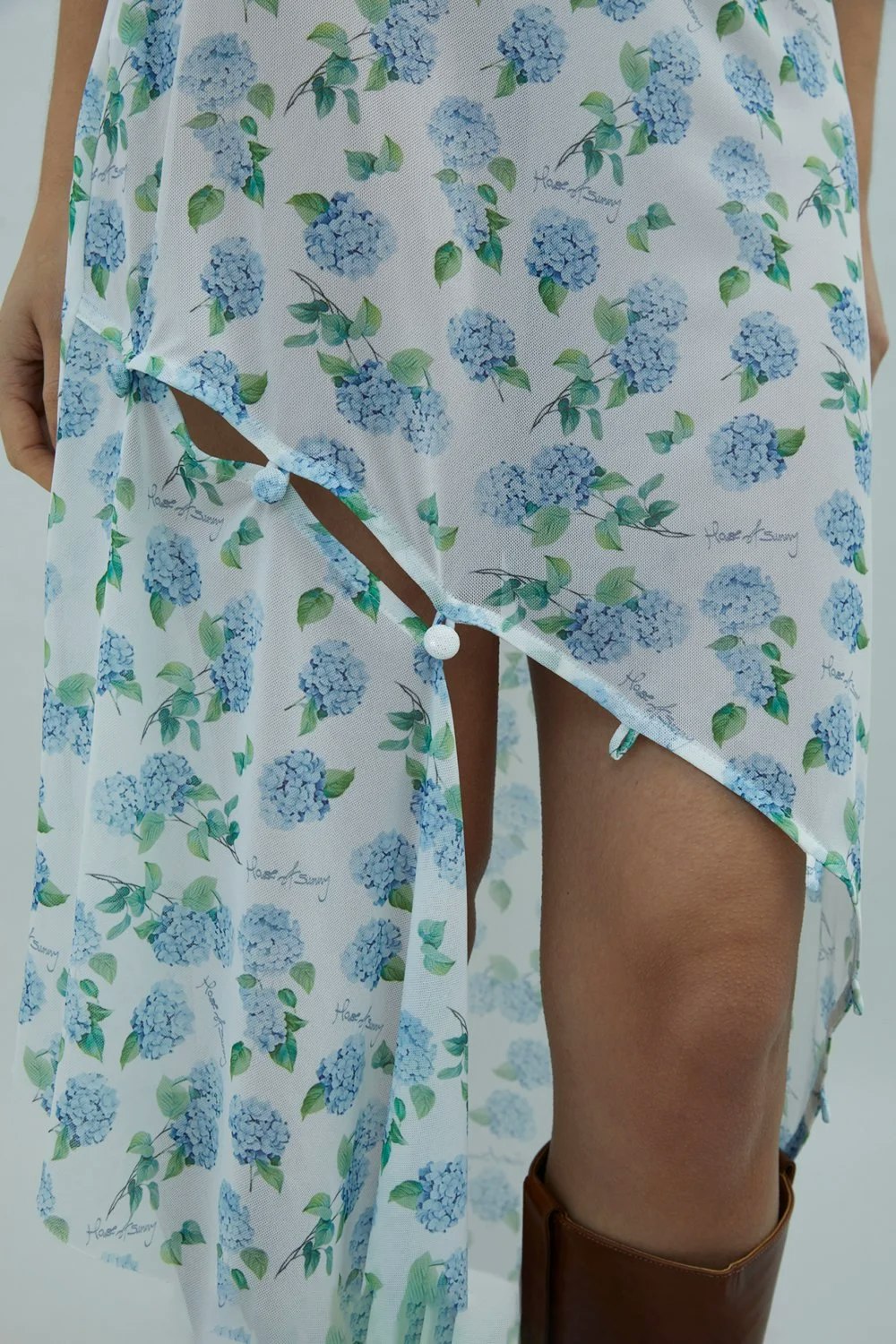 House of Sunny Hydrangea Asymmetric Mesh Skirt - Soft Blue