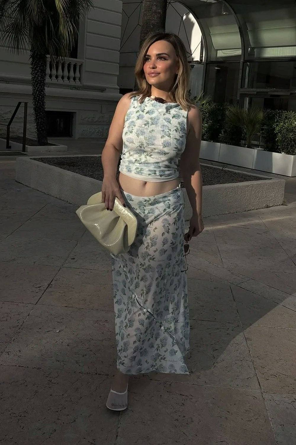 House of Sunny Hydrangea Asymmetric Mesh Skirt - Soft Blue
