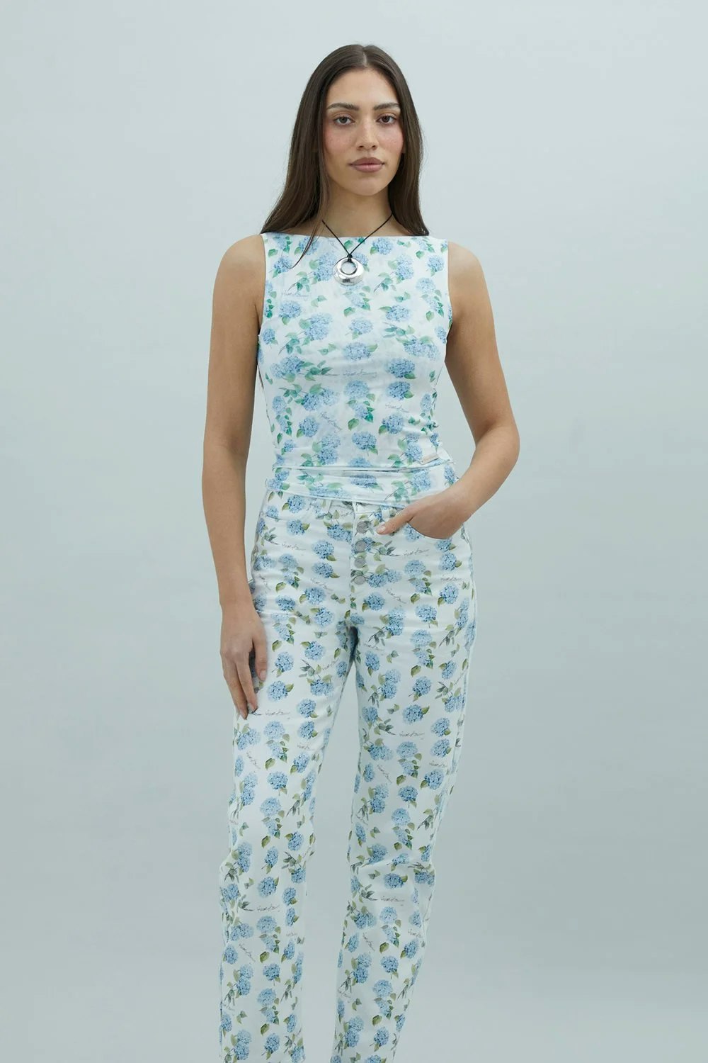 House of Sunny Hydrangea Double Layer Mesh Top - Soft Blue