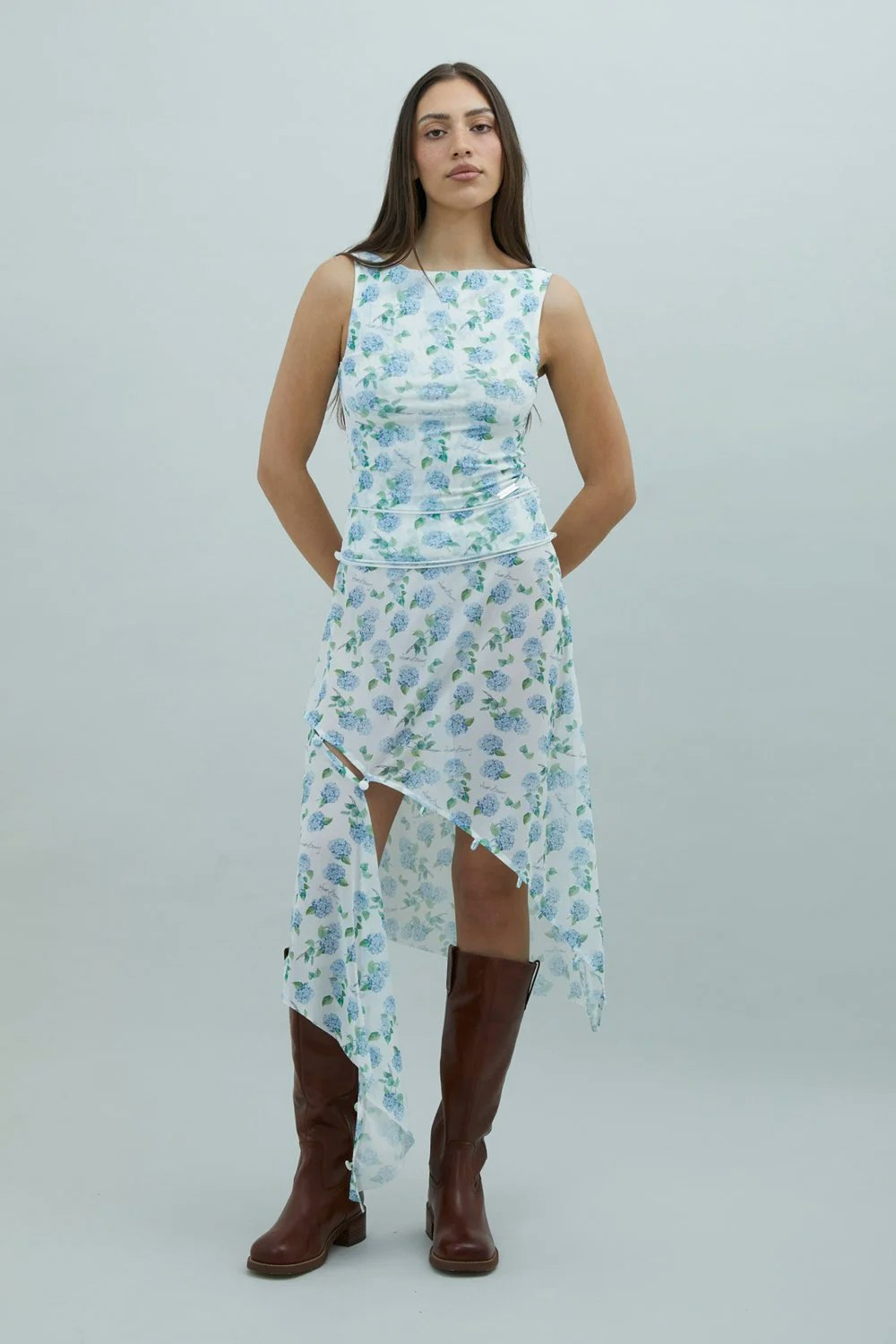House of Sunny Hydrangea Double Layer Mesh Top - Soft Blue