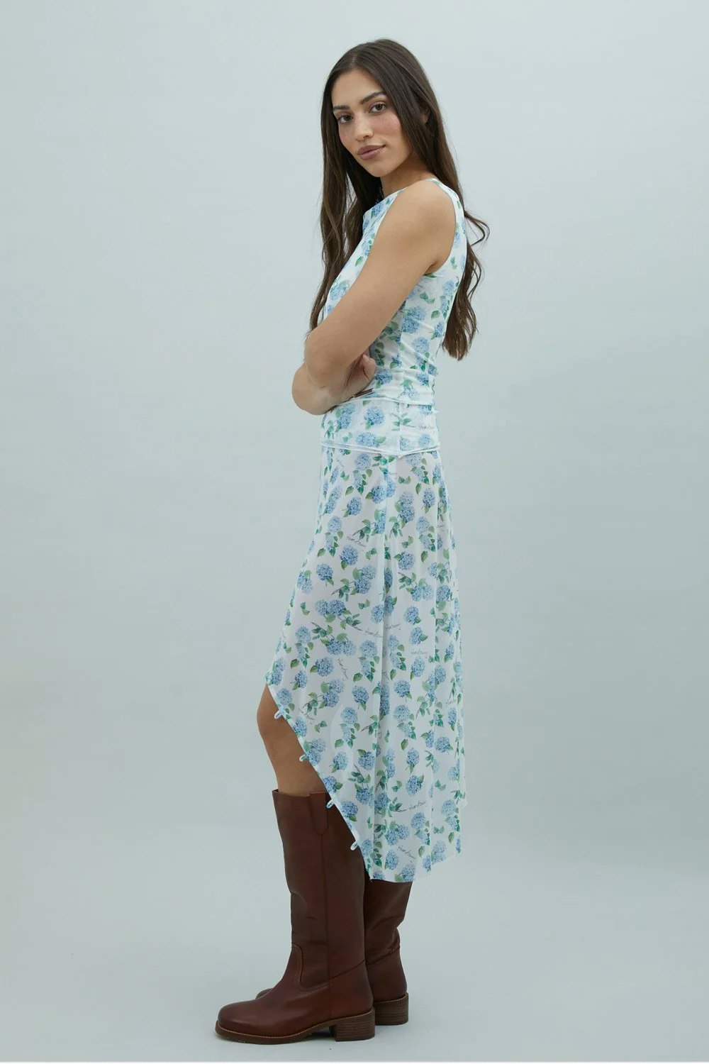 House of Sunny Hydrangea Double Layer Mesh Top - Soft Blue