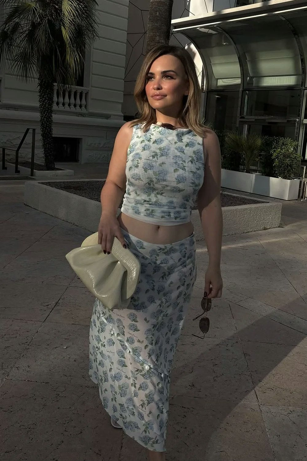 House of Sunny Hydrangea Double Layer Mesh Top - Soft Blue