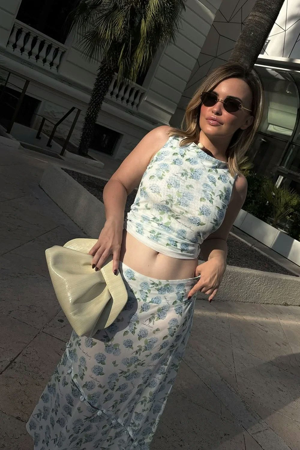 House of Sunny Hydrangea Double Layer Mesh Top - Soft Blue