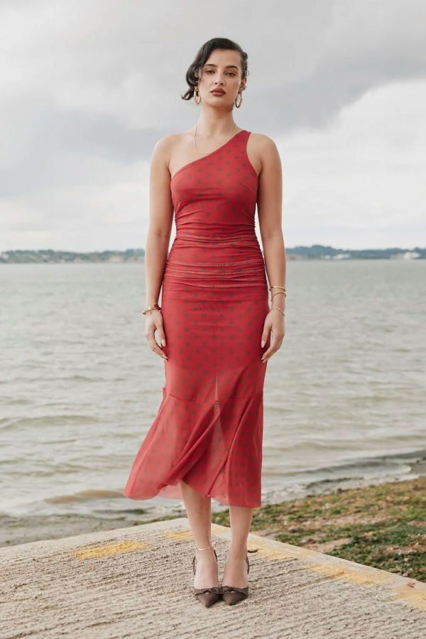 House of Sunny Polka Dot Asymmetric Dress - Multi