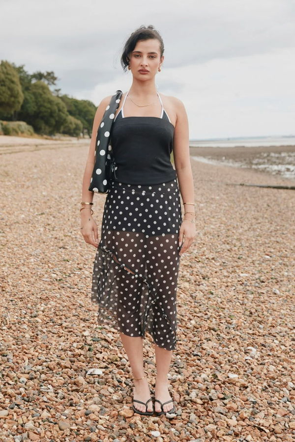 House of Sunny Polka Dot Mesh Printed Skirt - Multi