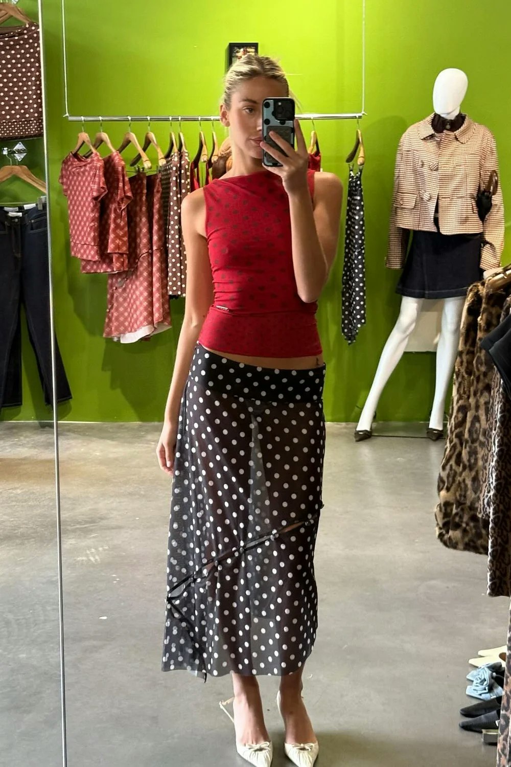 House of Sunny Polka Dot Mesh Printed Skirt - Multi