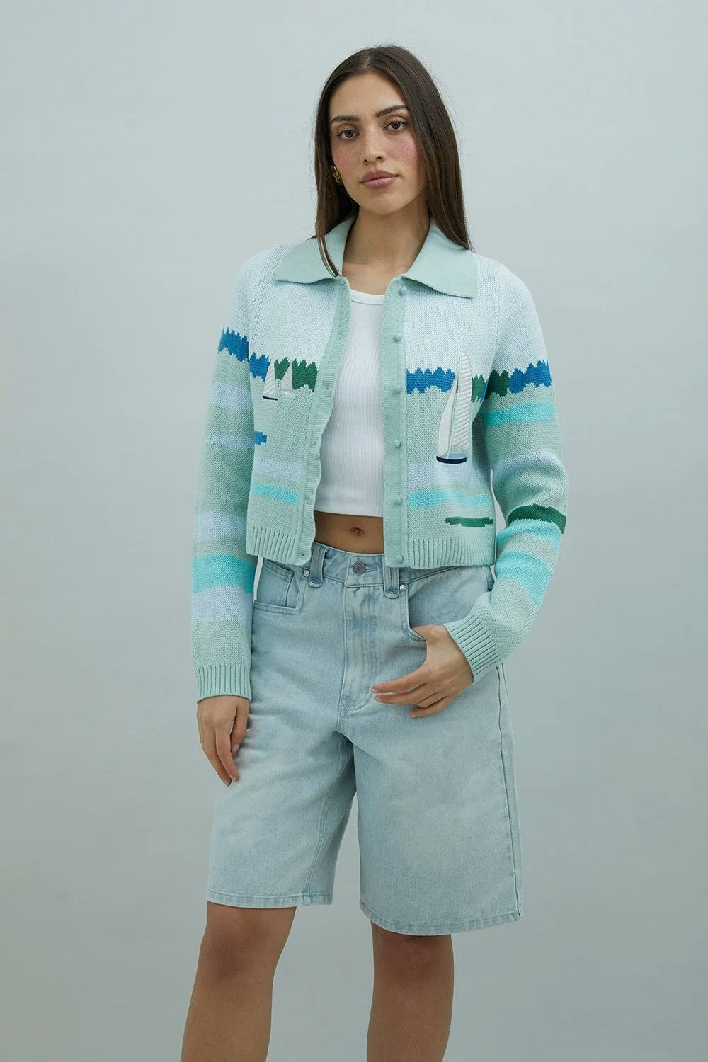 House of Sunny Sail Away Tripper Cardigan - Aqua