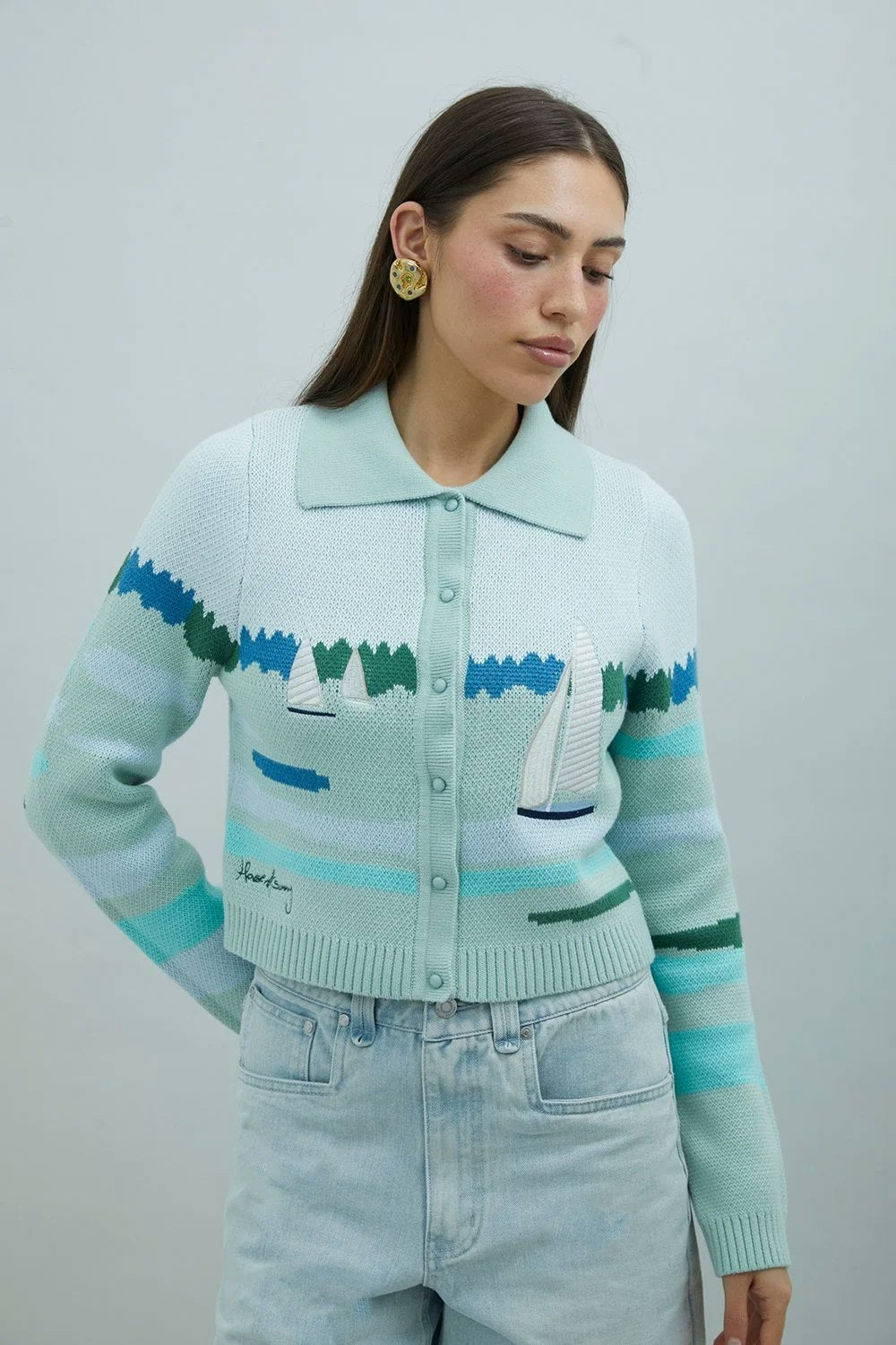 House of Sunny Sail Away Tripper Cardigan - Aqua