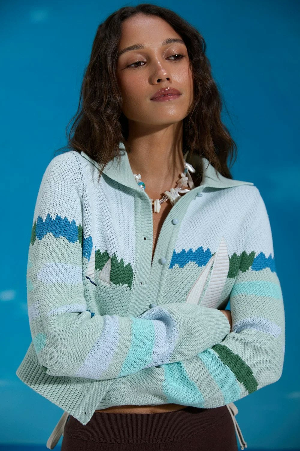 House of Sunny Sail Away Tripper Cardigan - Aqua