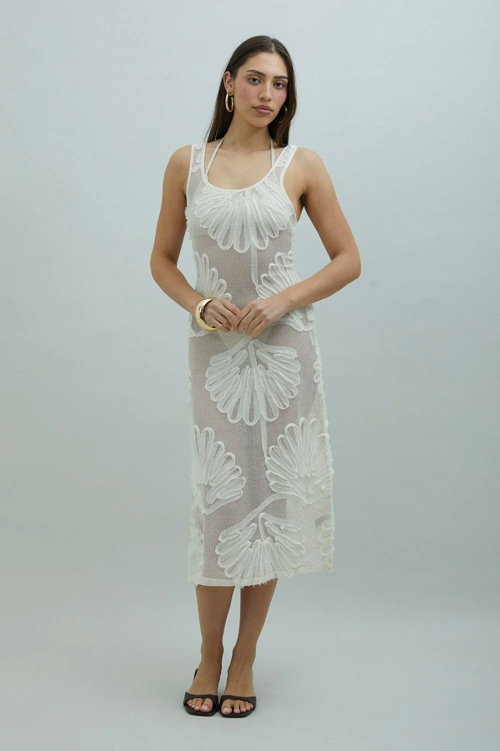 House of Sunny Seashells Appliqué Dress - Ivory