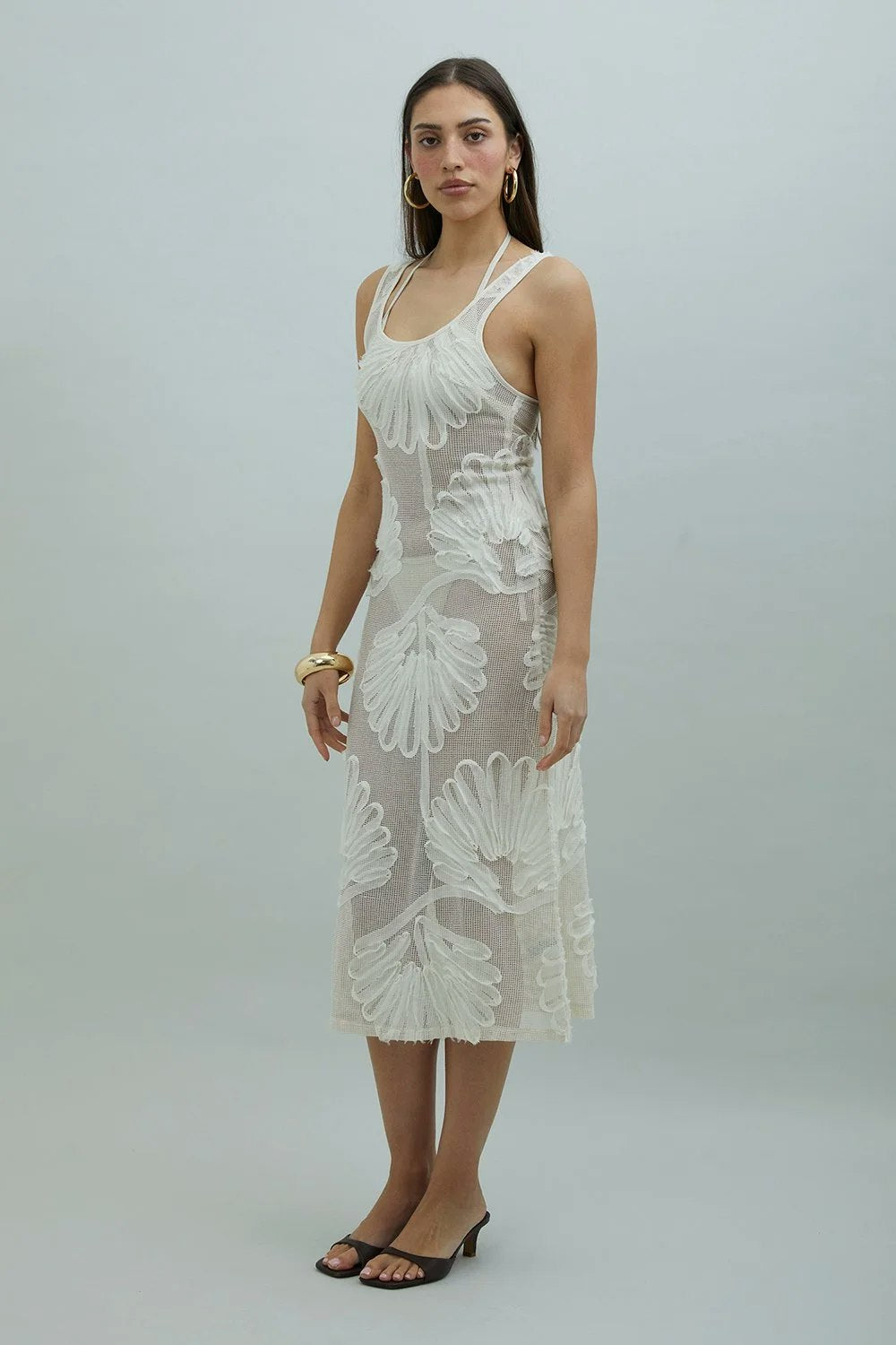 House of Sunny Seashells Appliqué Dress - Ivory