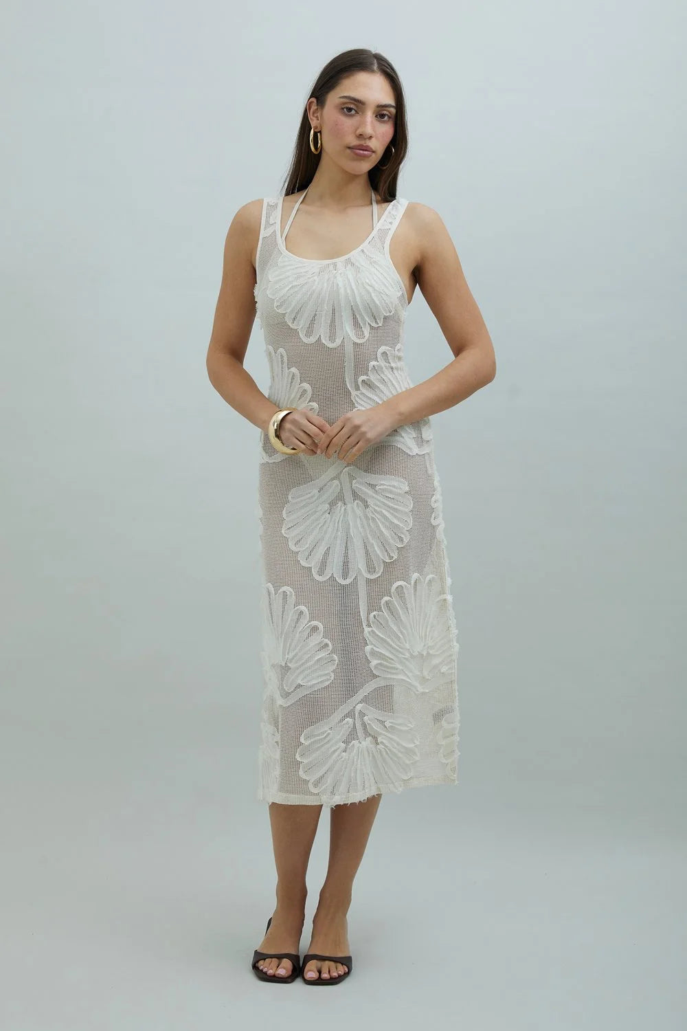 House of Sunny Seashells Appliqué Dress - Ivory