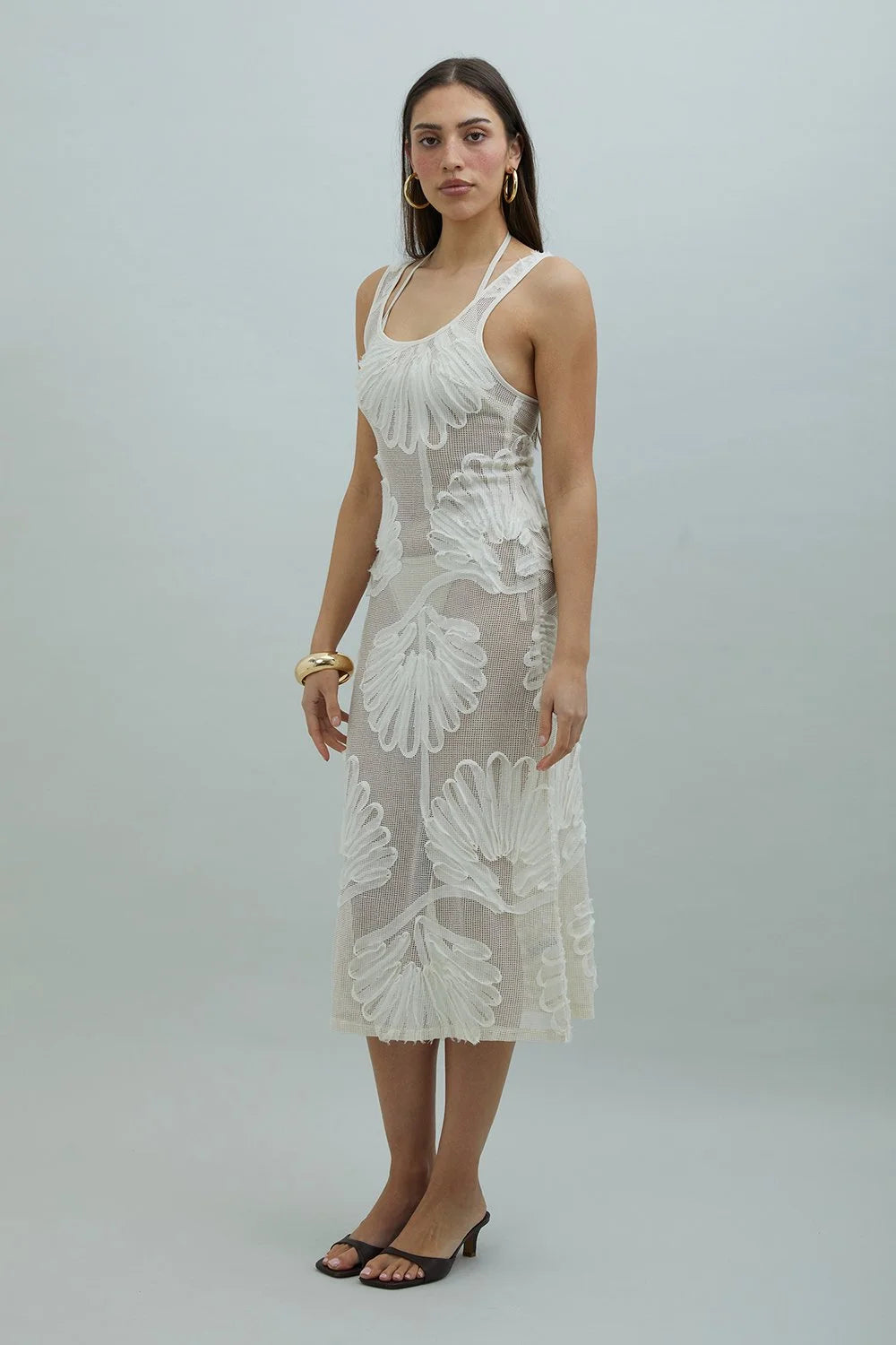 House of Sunny Seashells Appliqué Dress - Ivory