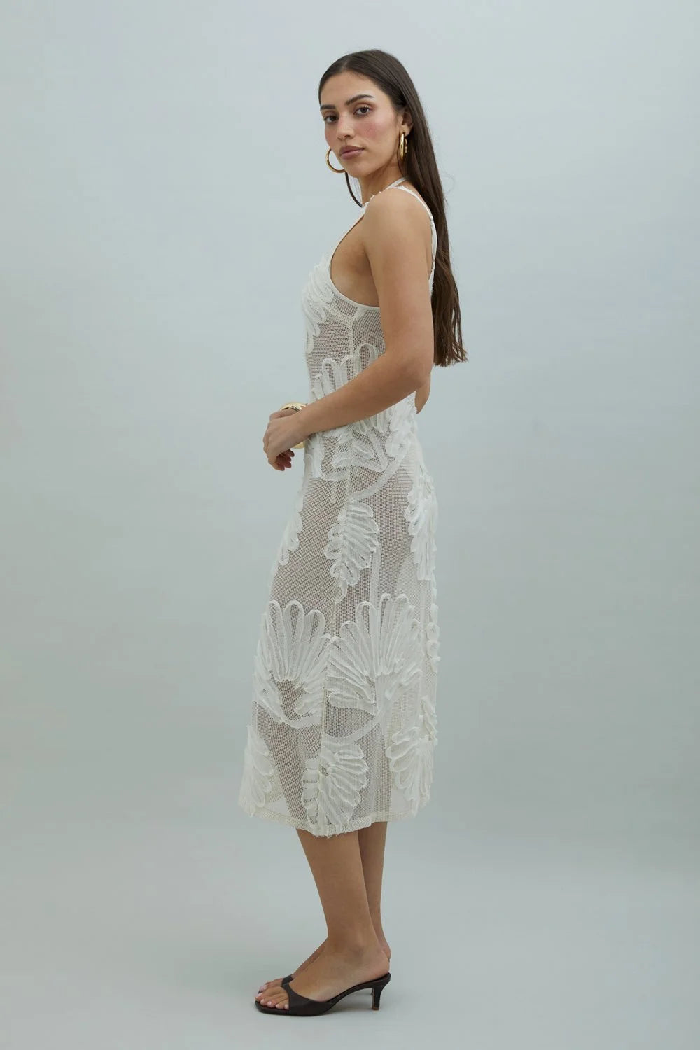House of Sunny Seashells Appliqué Dress - Ivory