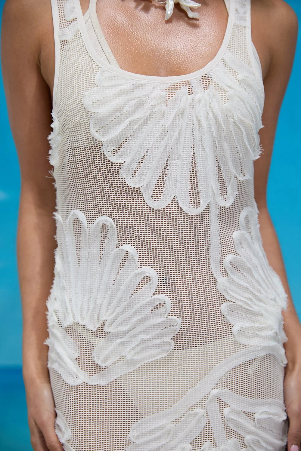 House of Sunny Seashells Appliqué Dress - Ivory
