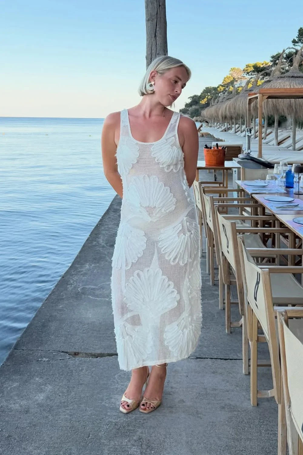 House of Sunny Seashells Appliqué Dress - Ivory