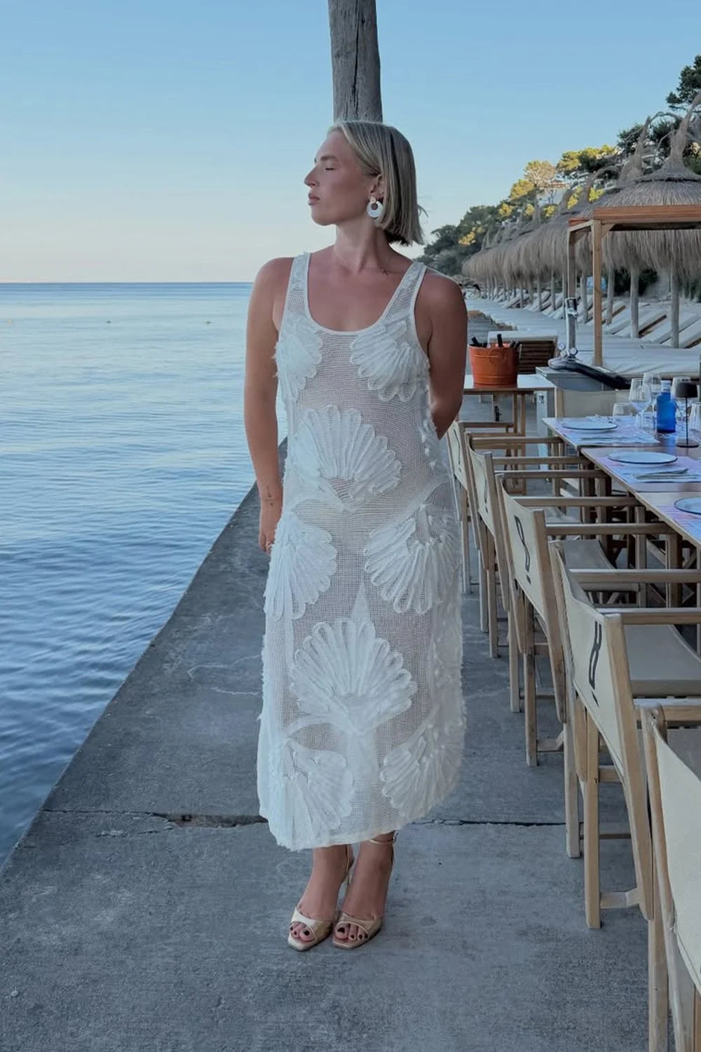 House of Sunny Seashells Appliqué Dress - Ivory