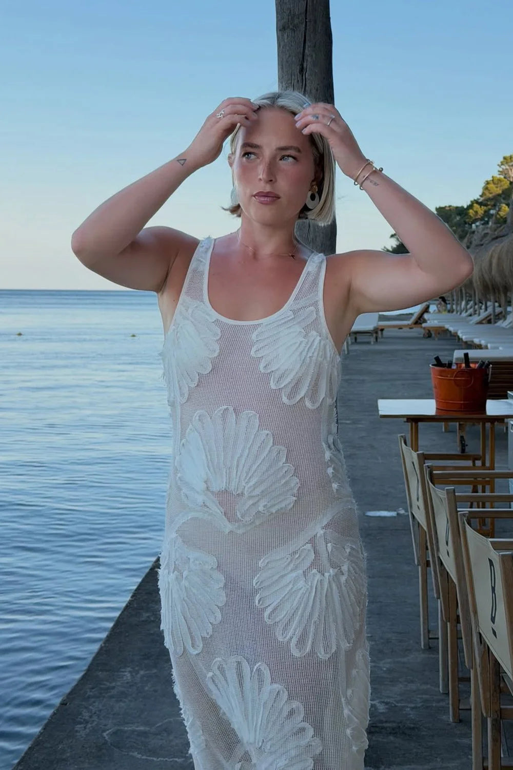 House of Sunny Seashells Appliqué Dress - Ivory