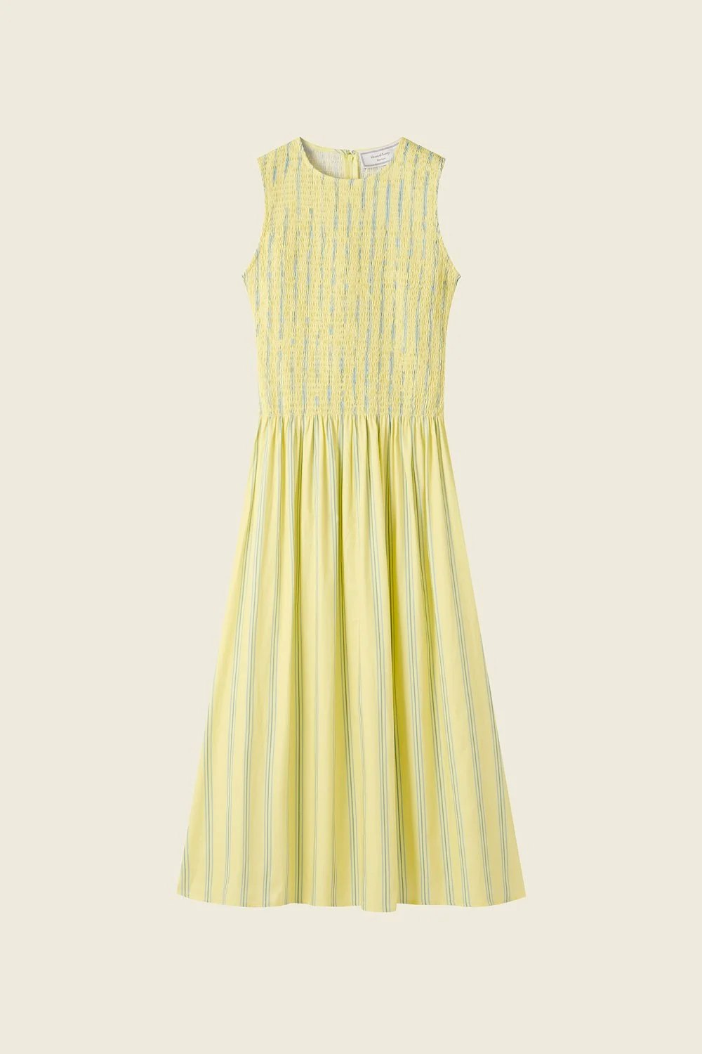 House of Sunny Striped Ruched Mesh Dress - Butter