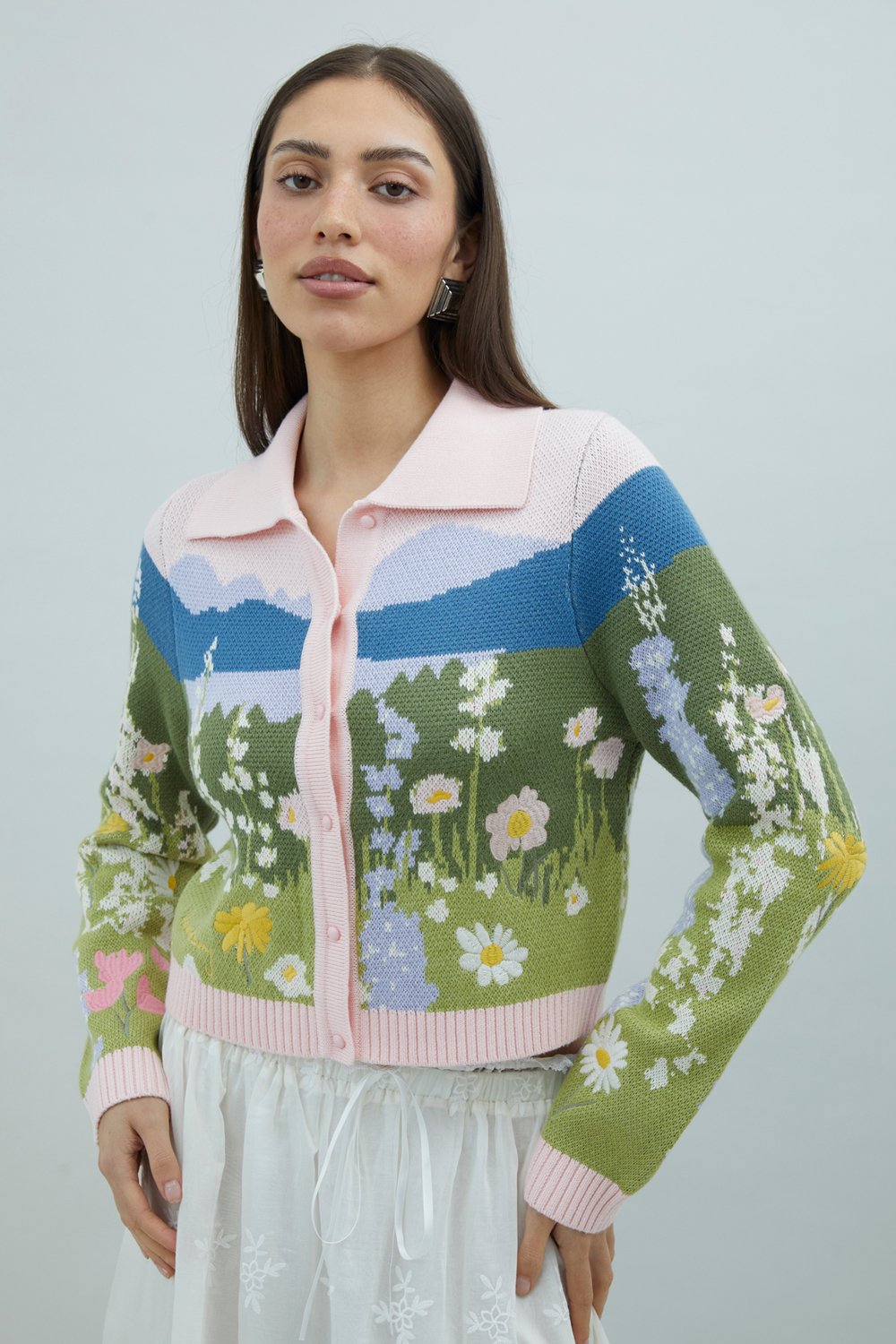 House of Sunny Sunset Blooms Tripper Cardigan - Blush