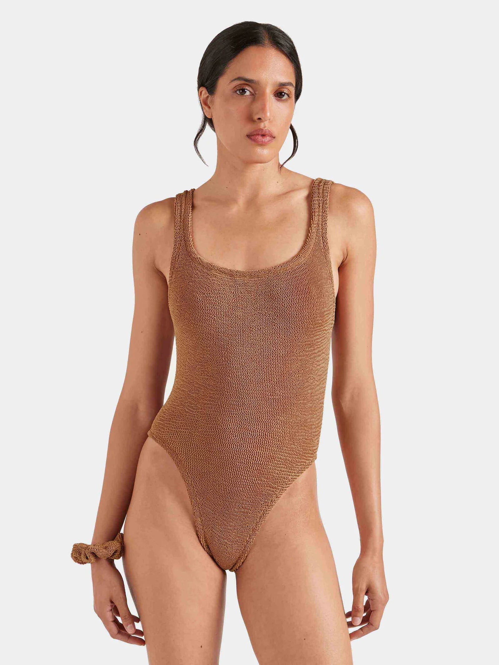 Hunza G Square Neck One Piece Swimsuit - Metallic Chocolate