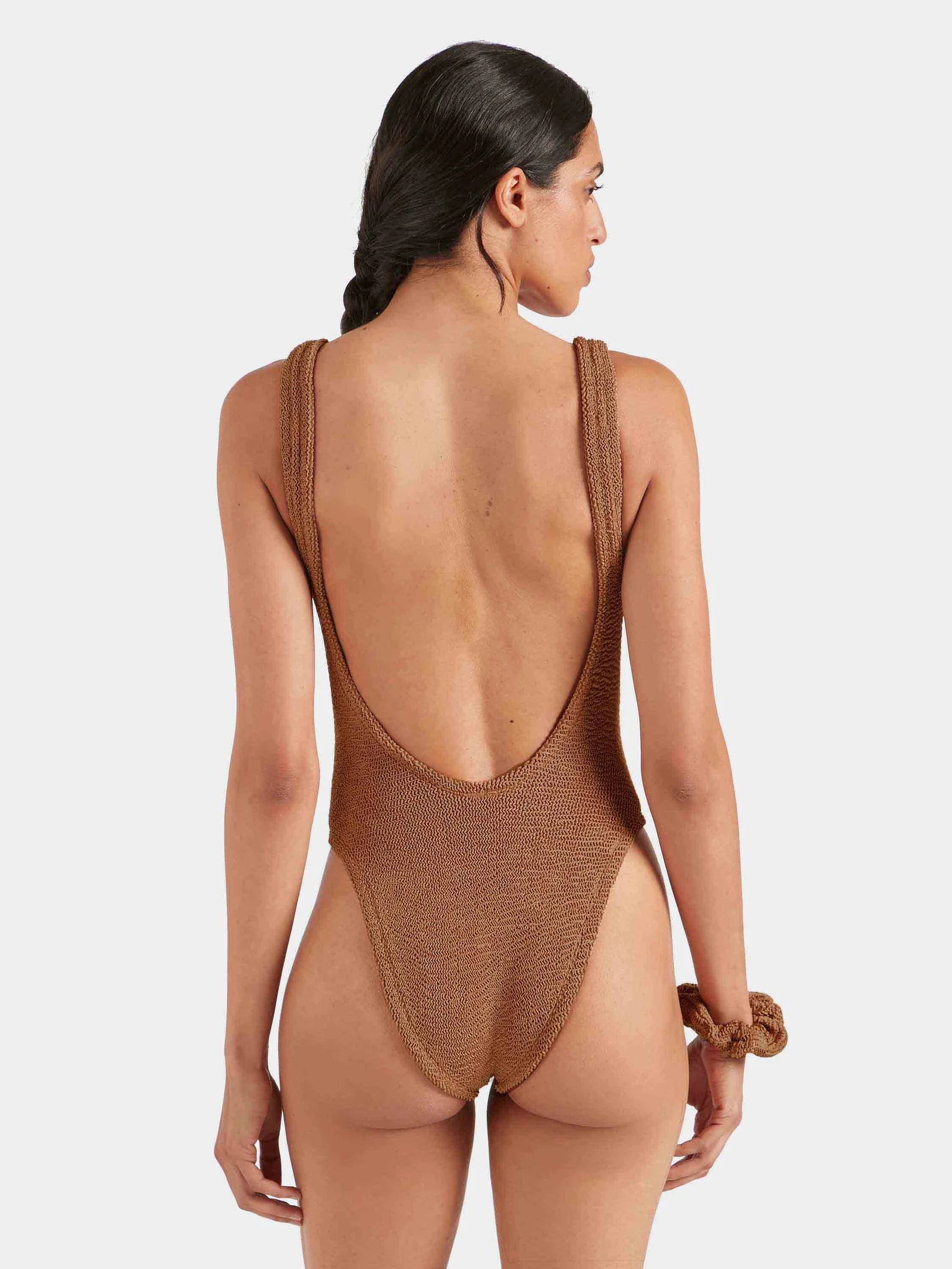 Hunza G Square Neck One Piece Swimsuit - Metallic Chocolate