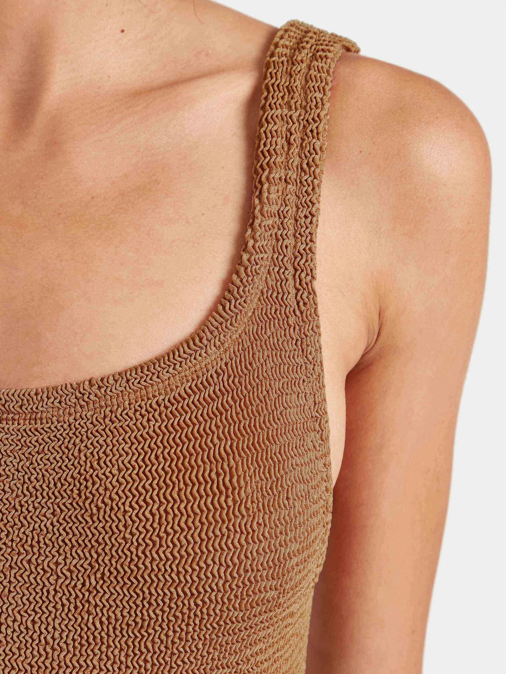 Hunza G Square Neck One Piece Swimsuit - Metallic Chocolate