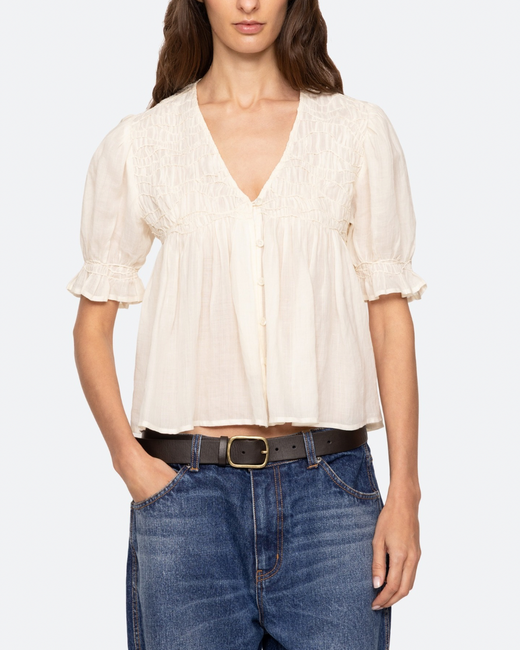 Sea NY Imogen Solid Short Sleeve Top - Cream