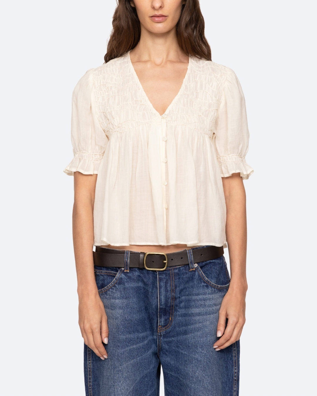 Sea NY Imogen Solid Short Sleeve Top - Cream