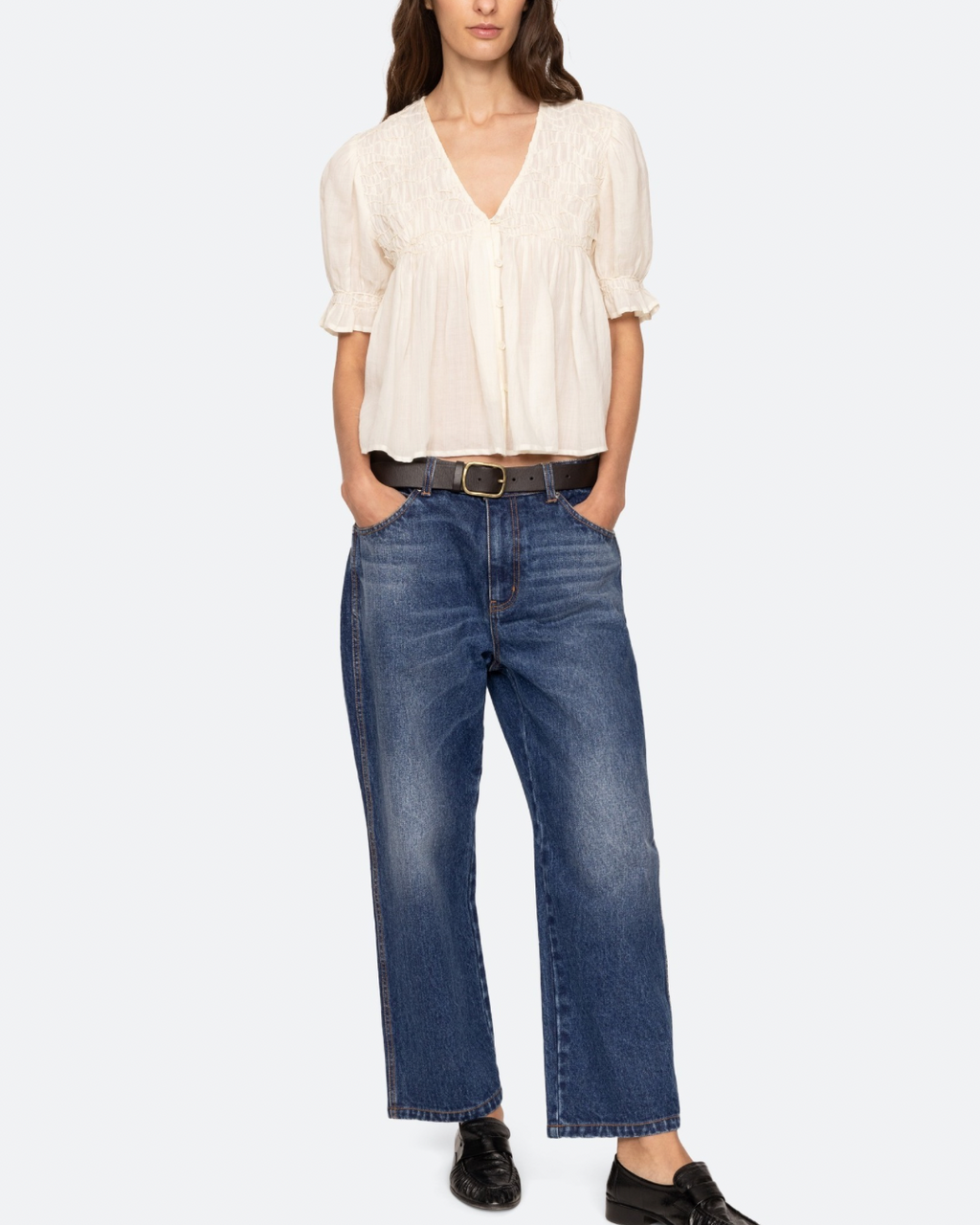 Sea NY Imogen Solid Short Sleeve Top - Cream