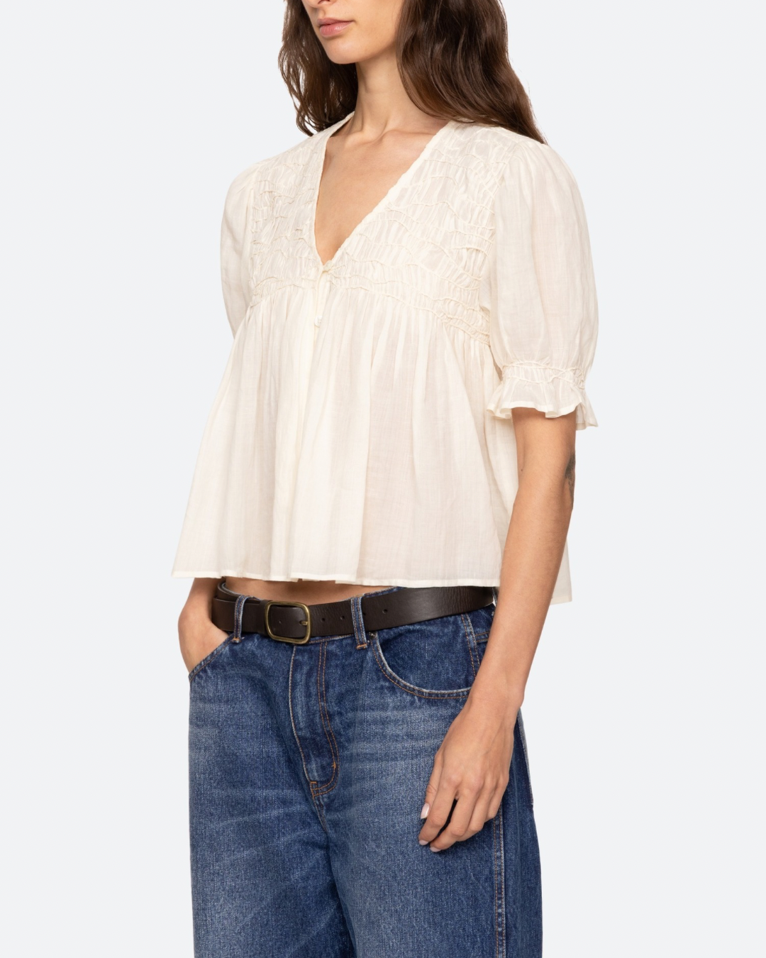Sea NY Imogen Solid Short Sleeve Top - Cream