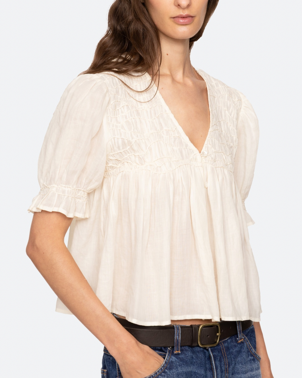Sea NY Imogen Solid Short Sleeve Top - Cream