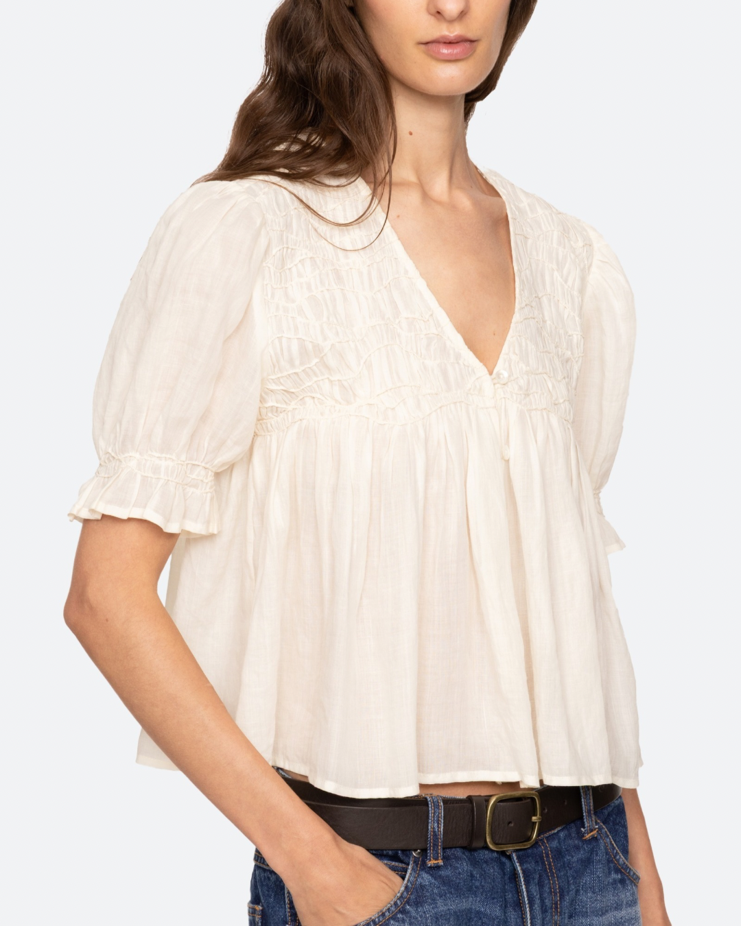 Sea NY Imogen Solid Short Sleeve Top - Cream