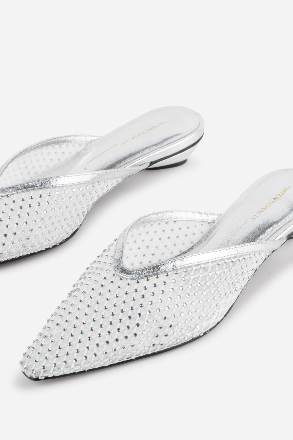 "INTENTIONALLY __________." Bibi Rhinestone Mesh Mule