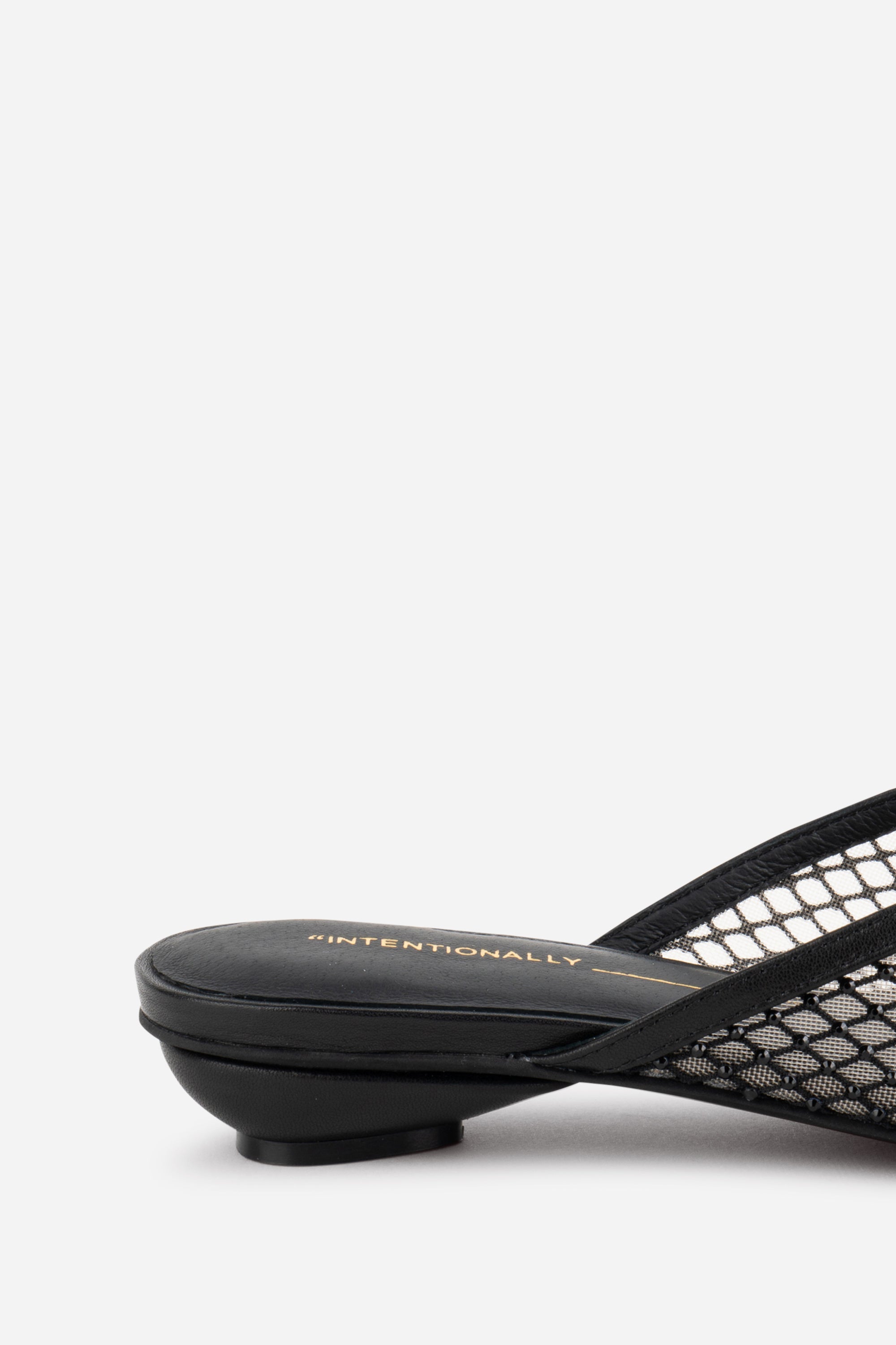 "INTENTIONALLY __________." Bibi Rhinestone Mesh Mule