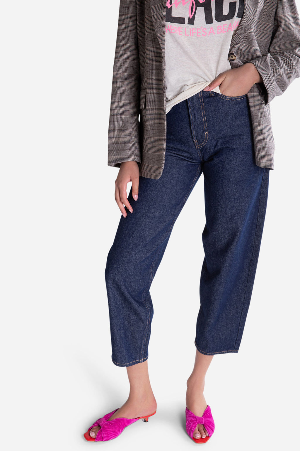 "INTENTIONALLY __________." CURFEW KITTEN HEEL - Black/Flamingo/Grass