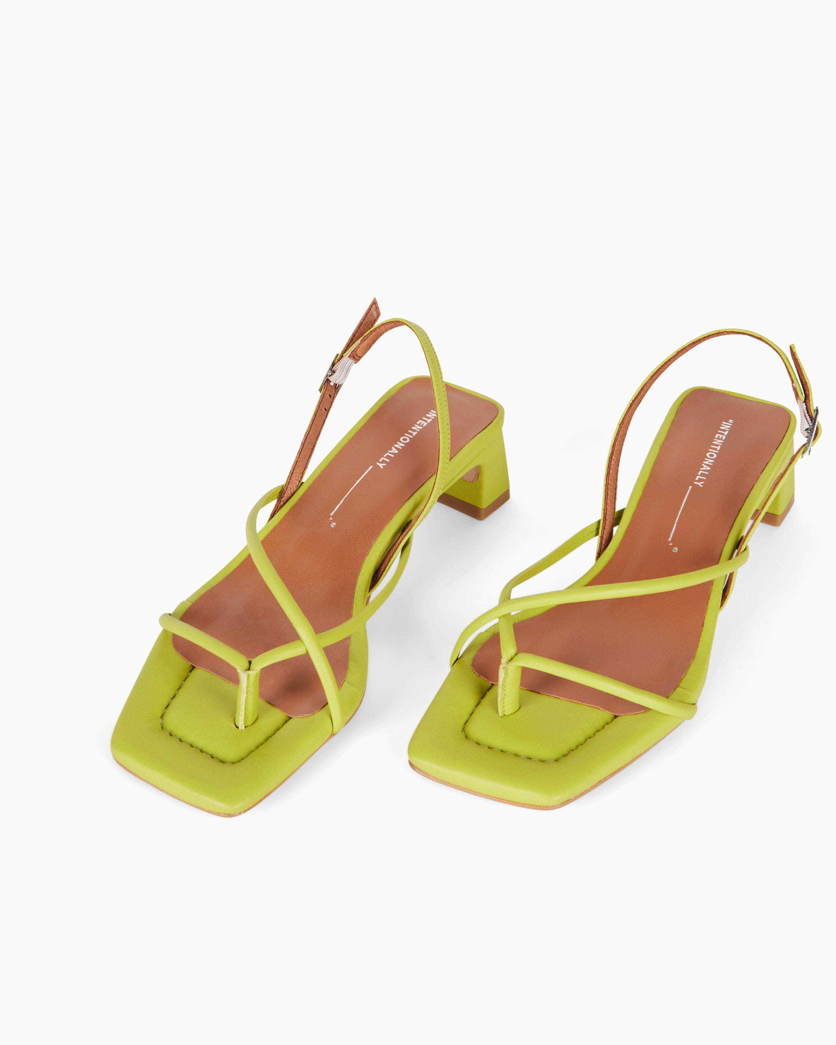 "INTENTIONALLY __________." Fifi Heeled Sandal - Black/Camel/Ice/Neon Citrus