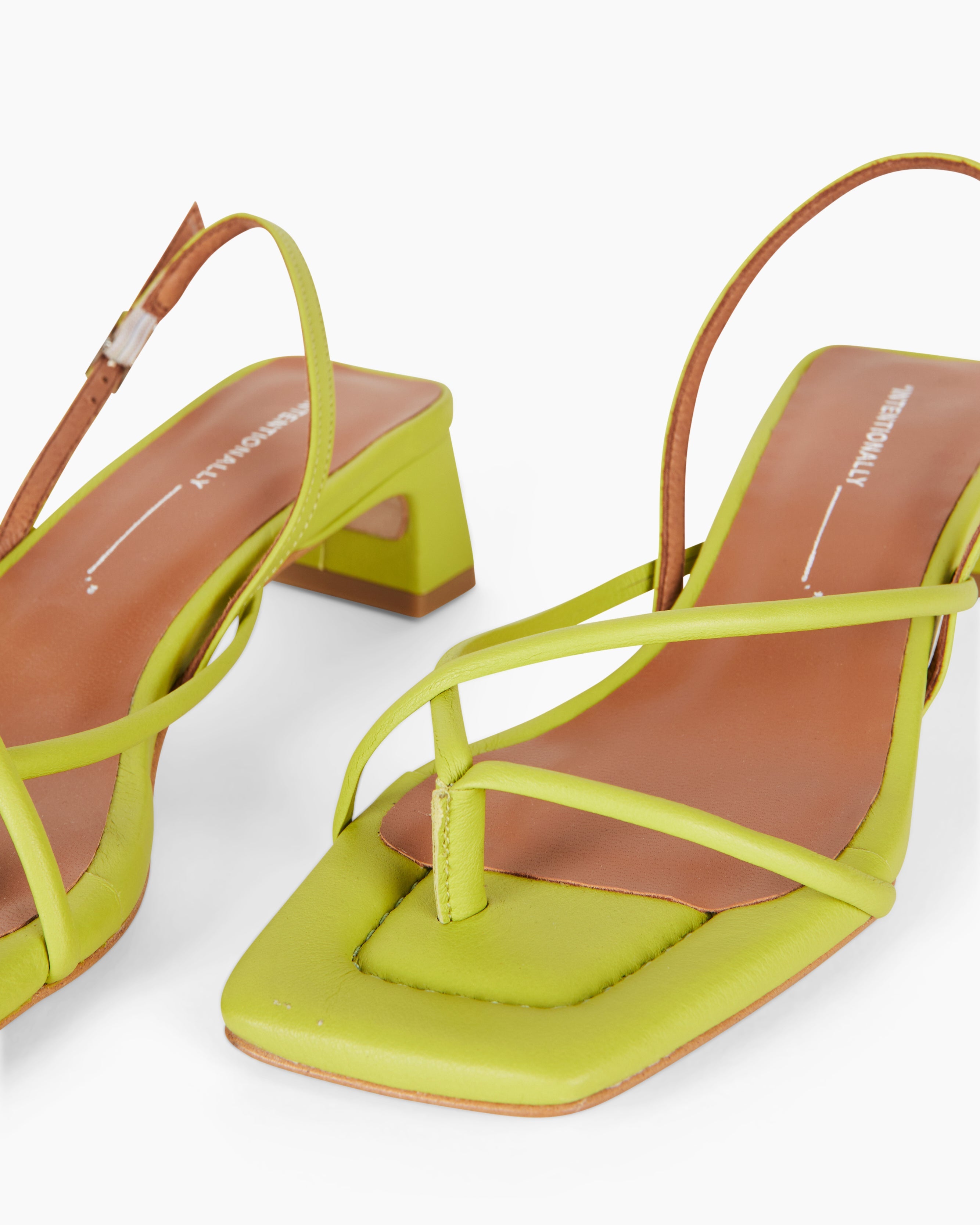 "INTENTIONALLY __________." Fifi Heeled Sandal - Black/Camel/Ice/Neon Citrus
