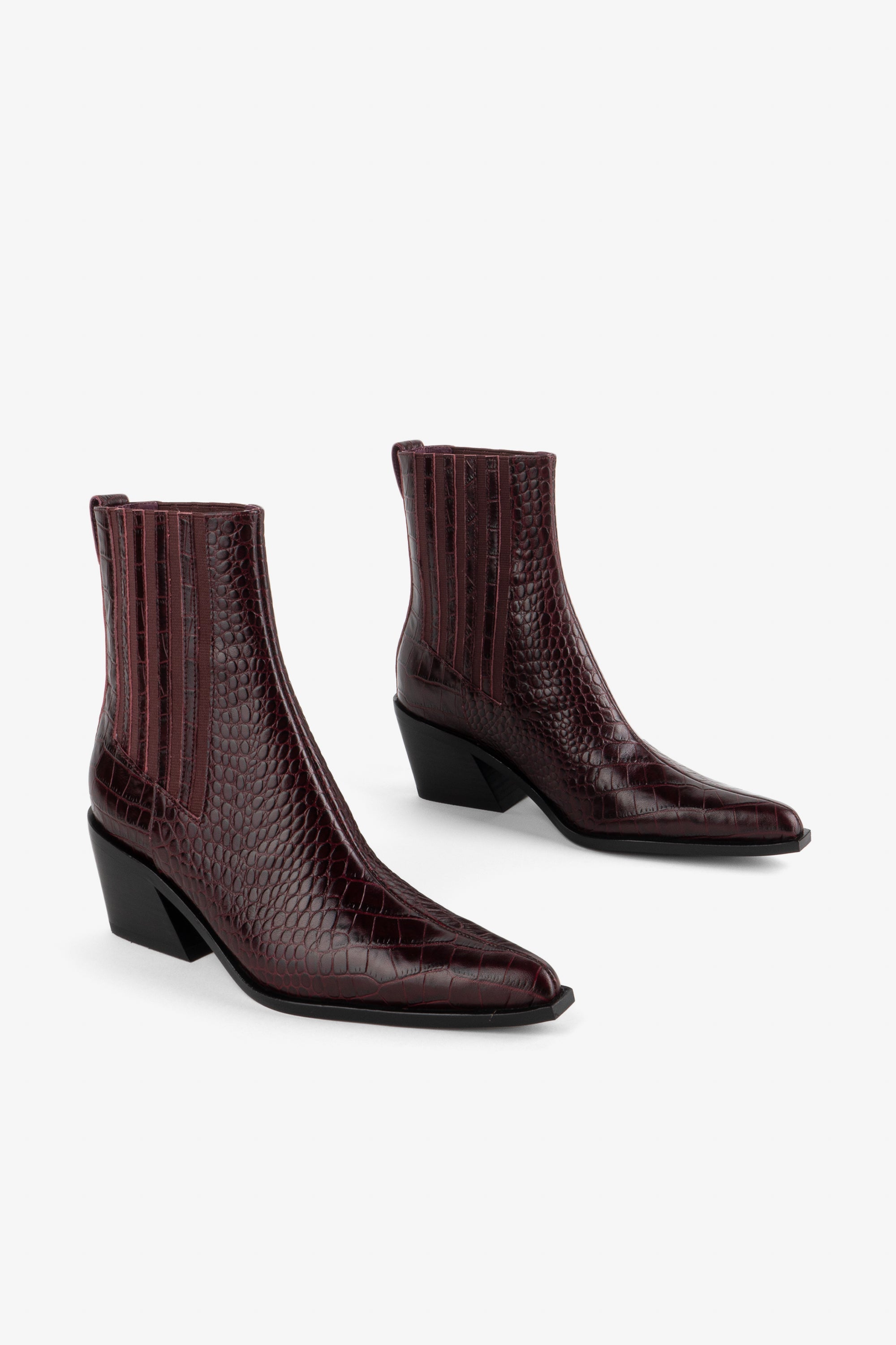 "INTENTIONALLY __________." Hillary Croc Heeled Boot - Apple/Ojai
