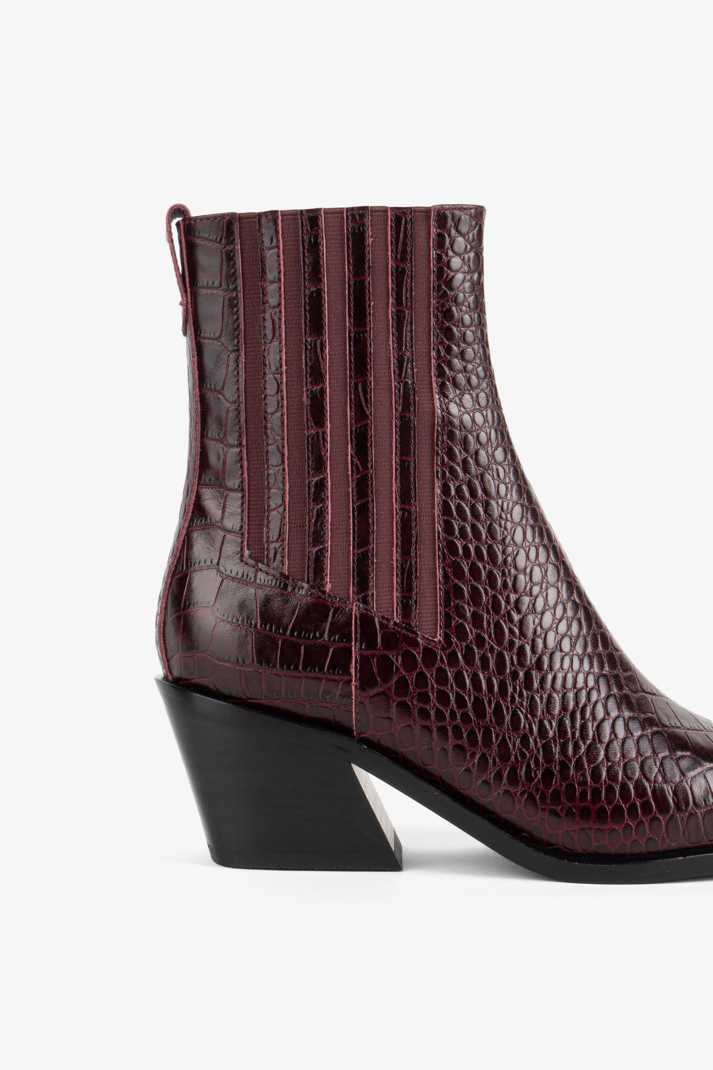 "INTENTIONALLY __________." Hillary Croc Heeled Boot - Apple/Ojai