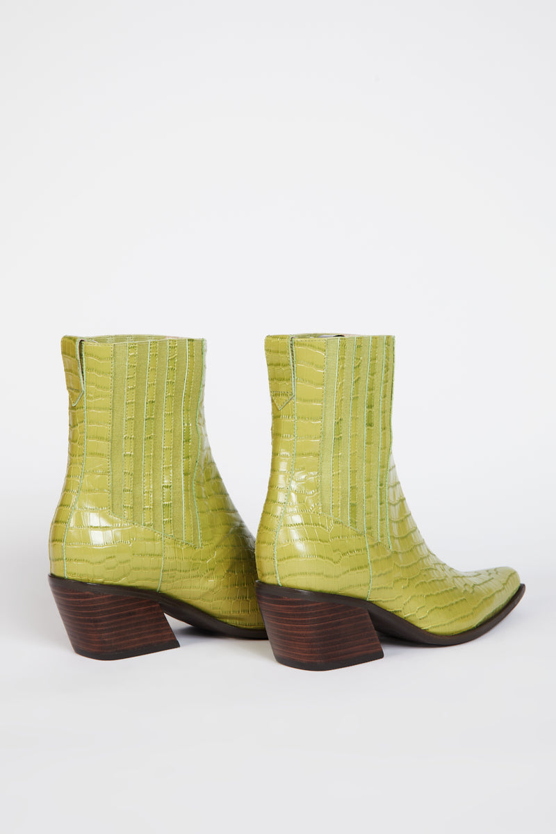 "INTENTIONALLY __________." Hillary Croc Heeled Boot - Apple/Ojai