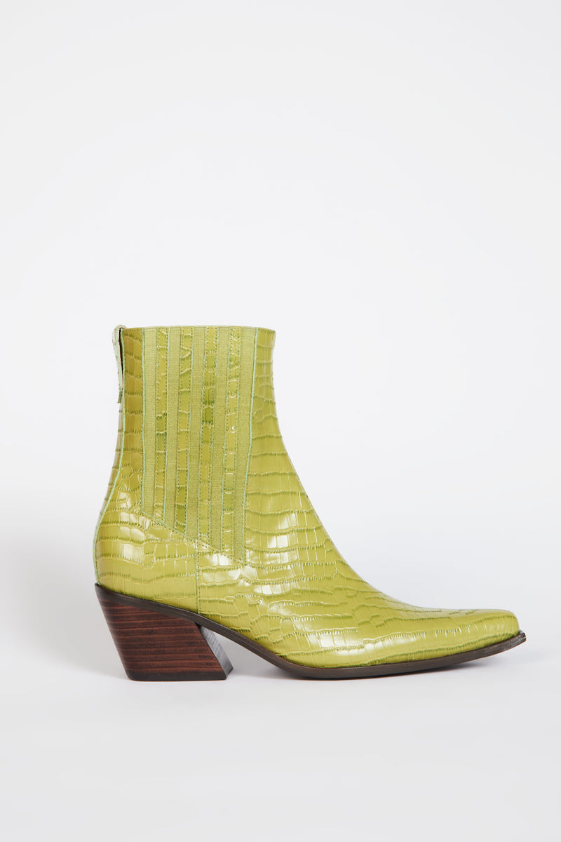 "INTENTIONALLY __________." Hillary Croc Heeled Boot - Apple/Ojai
