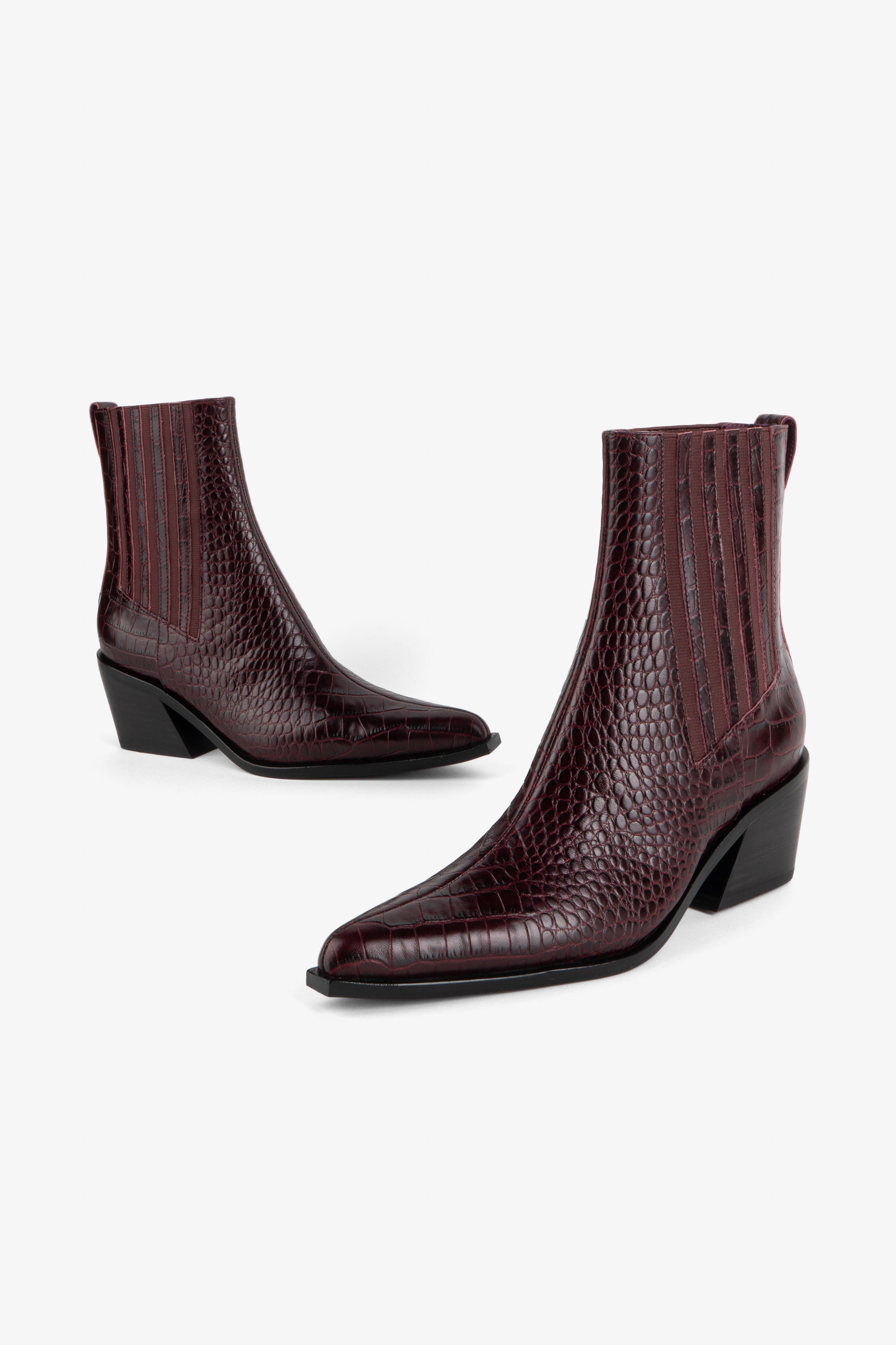 "INTENTIONALLY __________." Hillary Croc Heeled Boot - Apple/Ojai