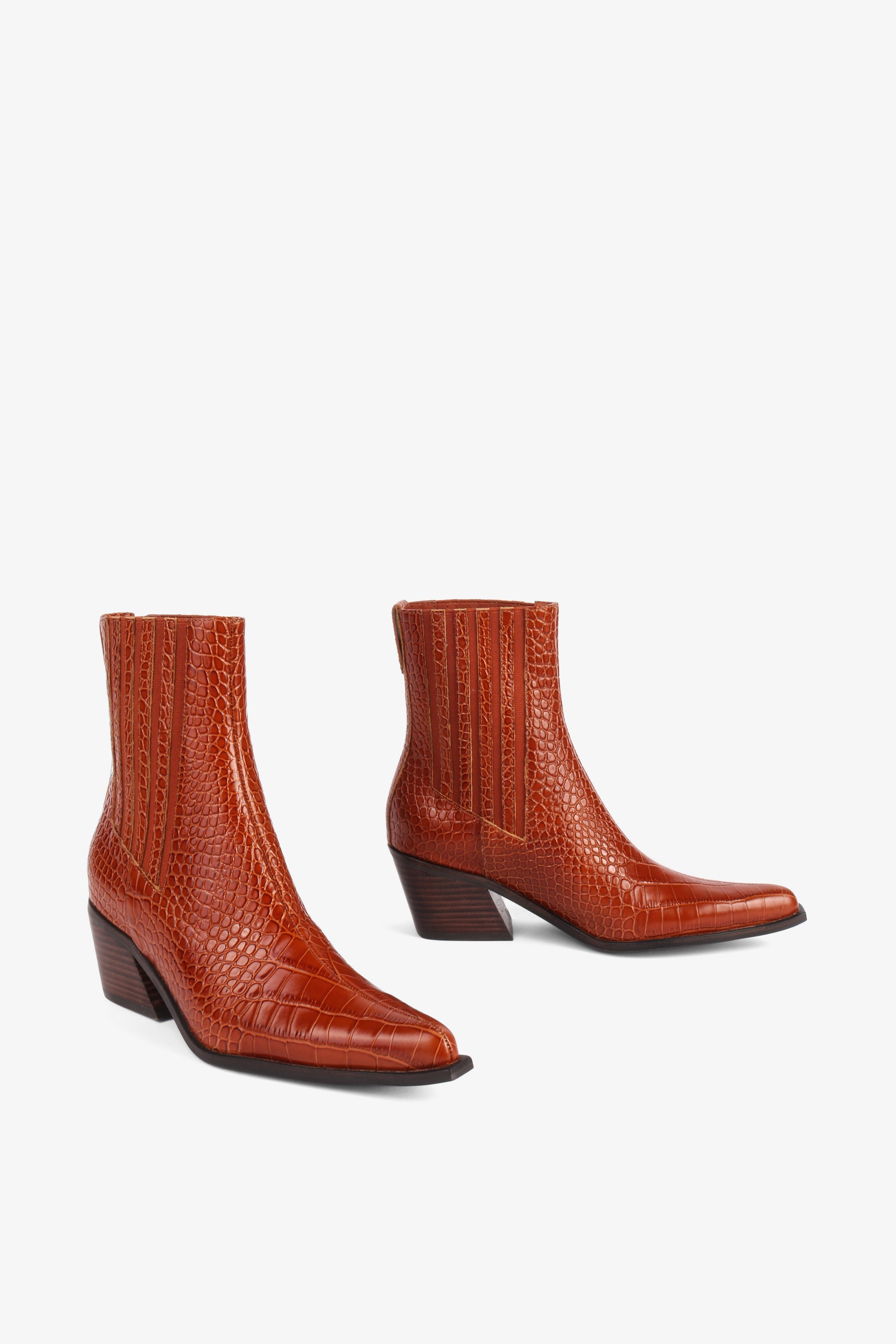 "INTENTIONALLY __________." Hillary Croc Heeled Boot - Apple/Ojai