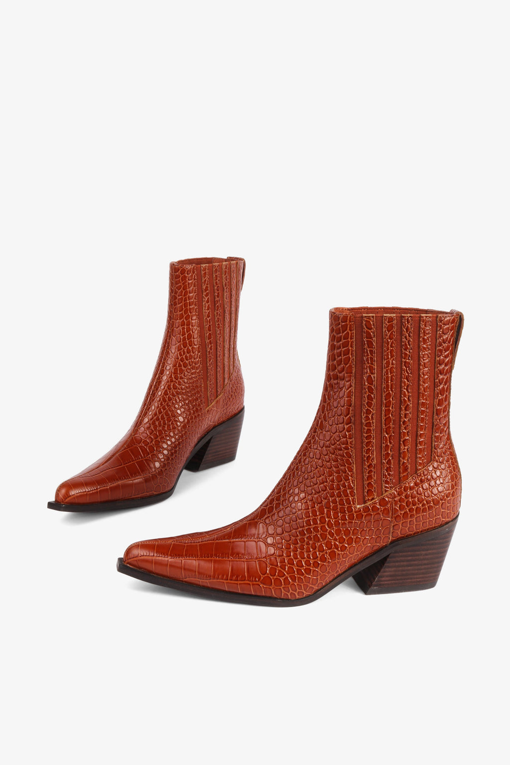 "INTENTIONALLY __________." Hillary Croc Heeled Boot - Apple/Ojai